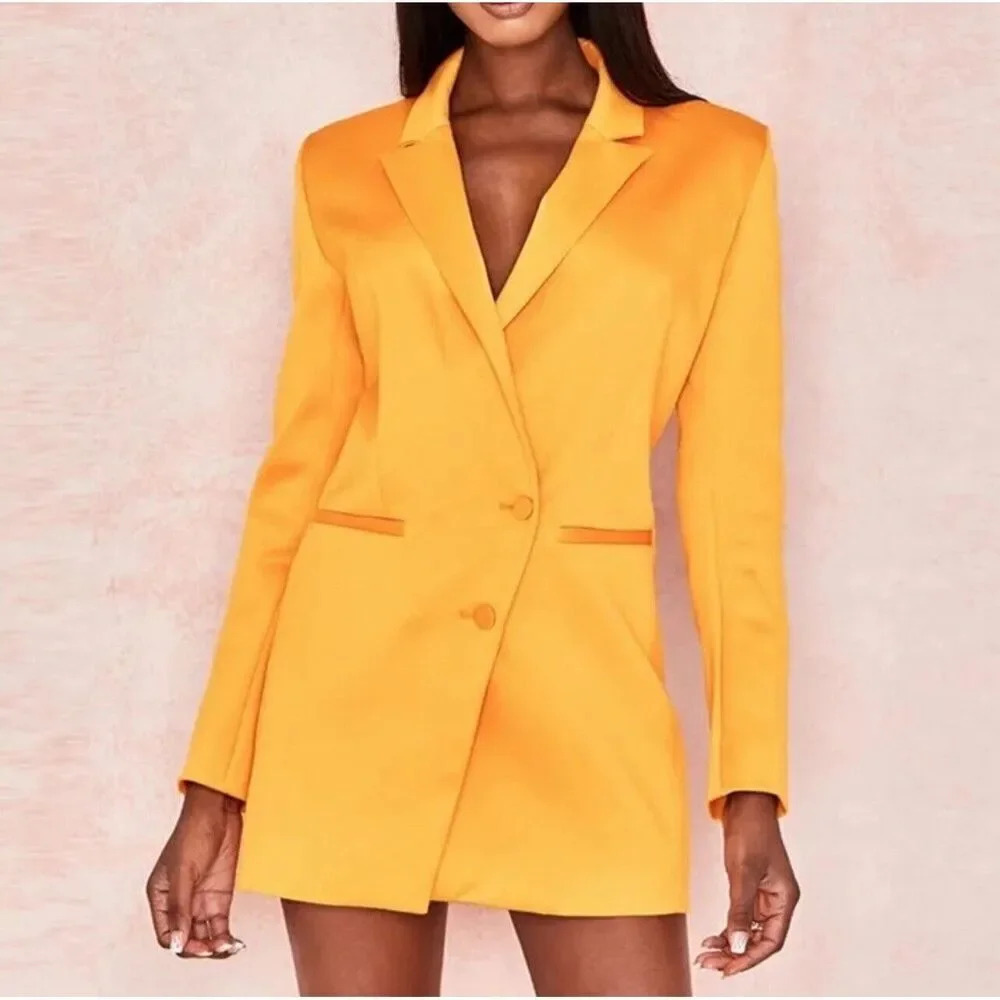 HOUSE OF CB Satin Blazer Dress Womenโs Mango Sophia Single Breasted Oversized S
